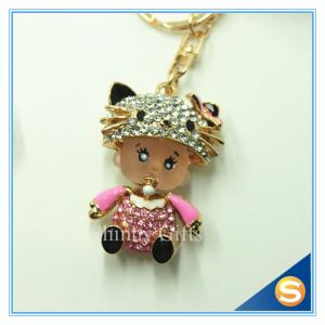 Quality Three Color Custom Rhinestone Metal Fashion Cute Key Chains For Girl Friend's Birthday Gift wholesale