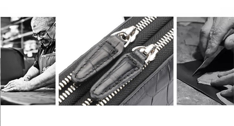 Crocodile Messenger Ladies Men'S Black Leather Laptop Briefcase Bag