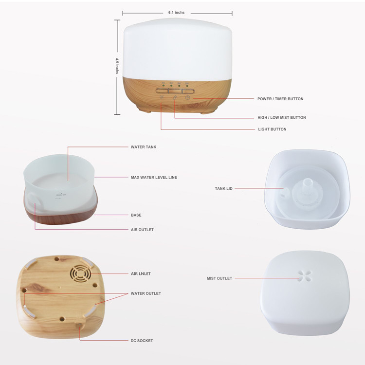 500ml Ultrasonic Cool Mist Humidifier with 7 Colors Changing Light,2 Mist Modes,4 Timers,for Home