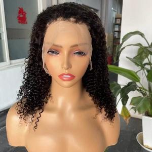 Quality 13x4 Transparent Human Hair Lace Wig Kinky Curly Frontal Glueless Natural Color wholesale