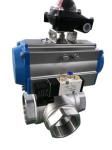 Sanitary 3 Ways Ball Valve with Pneumatic Double Acting Actuator