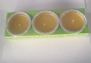 Quality 3PK Yellow Citronella tinfoil bowl scented candle with the printed box shrinked wholesale