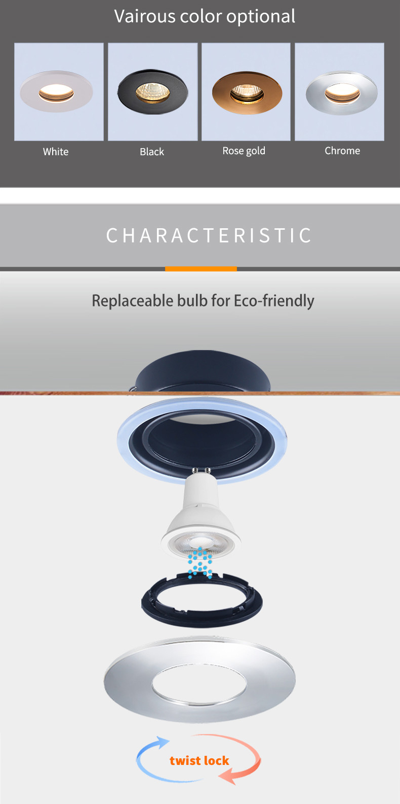 Black Recessed 50 W LED Waterproof IP65 Downlight For Kitchen