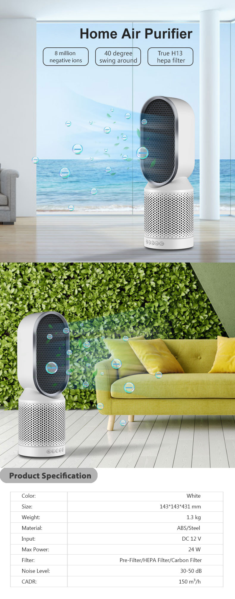 House Desktop Level H11 Hepa Air Purifier shaking head function