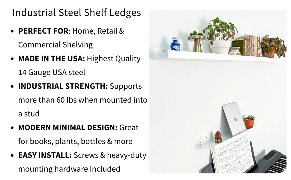 Wall Mounted Floating Shelves Wide Steel Display Ledges Large Storage Rack for Room/Kitchen/Office