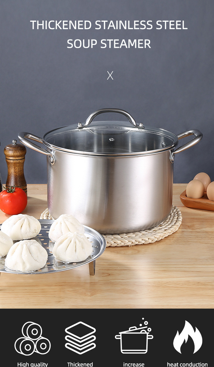 Multi-function Silver Kitchen Cookware Cooking Pot Induction Stock Pot Stainless Steel Soup Pot With SS Handle