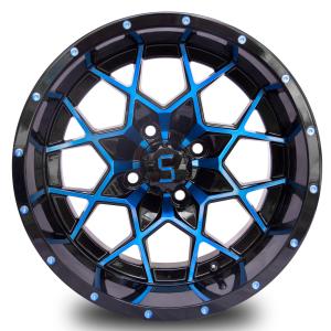 Quality Customizable 14 Inch Golf Cart Rims Blue Glossy Black Aluminum Alloy Rims ET-25 wholesale