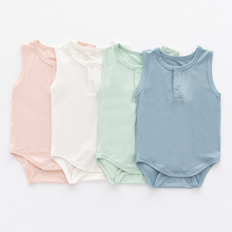 Bamboo fiber 2023 summer thin rompers baby sleeveless vest bodysuits newborn jumpsuit