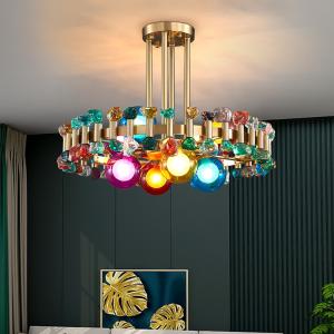 Quality Chandelier lighting for dining room Home Decoration Gold Round Kitchen Fixture Colorful Stone Hanging Lamp(WH-CY-161) wholesale