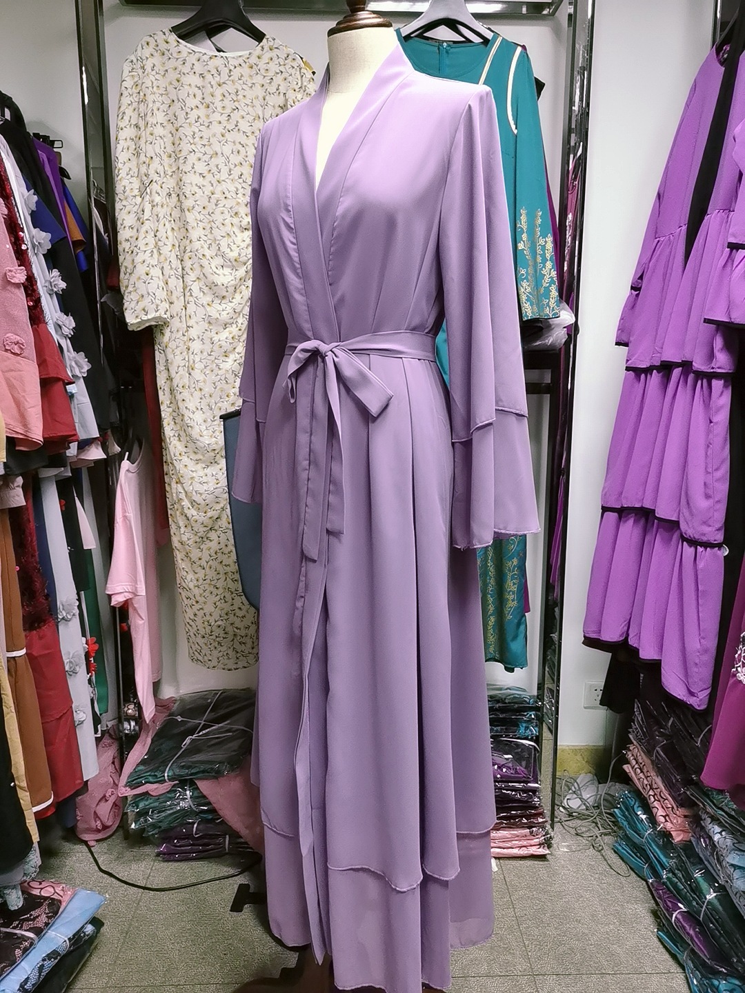 Solid Color Cardigan Soft Elegant Big Size Muslim Long Skirt Chiffon Clothes