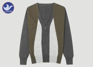 Quality Zipper Up V Neck Mens Knit Cardigan Sweater Long Sleeves For Sport / Leasure wholesale
