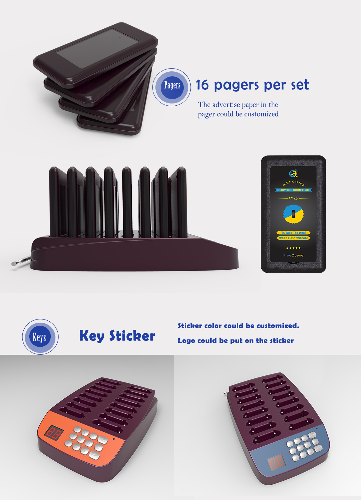 2019 hot sale restaurant 16 call guest paging queuing system coaster pagers with transmitter