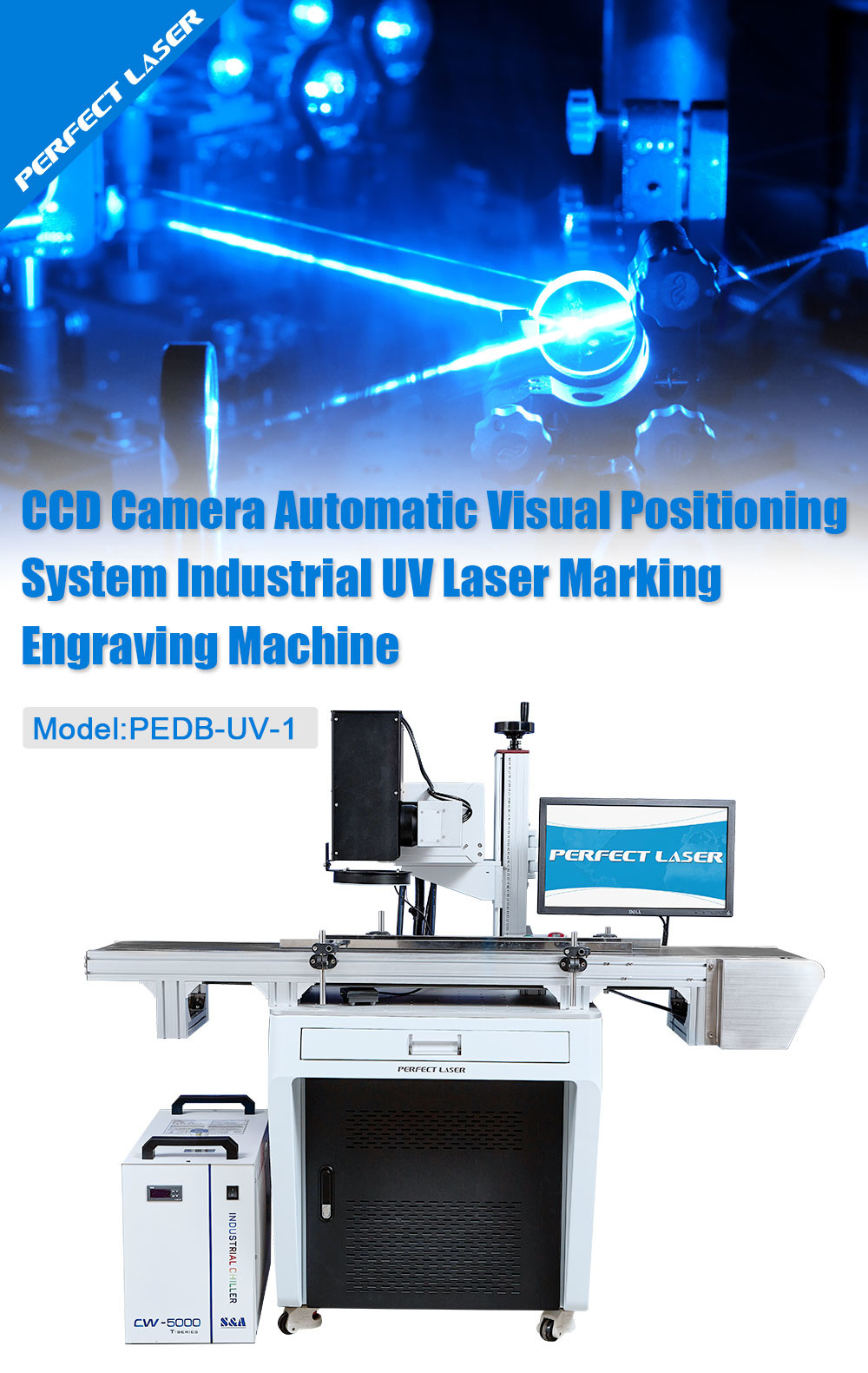 Industrial UV Laser Marking Engraving Machine CCD Camera Automatic Visual Positioning