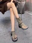 German Sole Leather Roman Sandals Solid Pattern Pull On Closure
