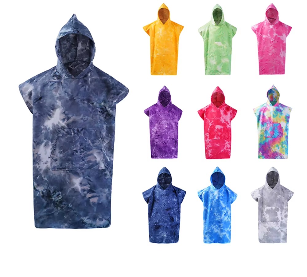 High Quality Custom Microfiber Poncho Towel Design Full Color Digital Printed Poncho Bath Towel Kids Hooded Beach Towel