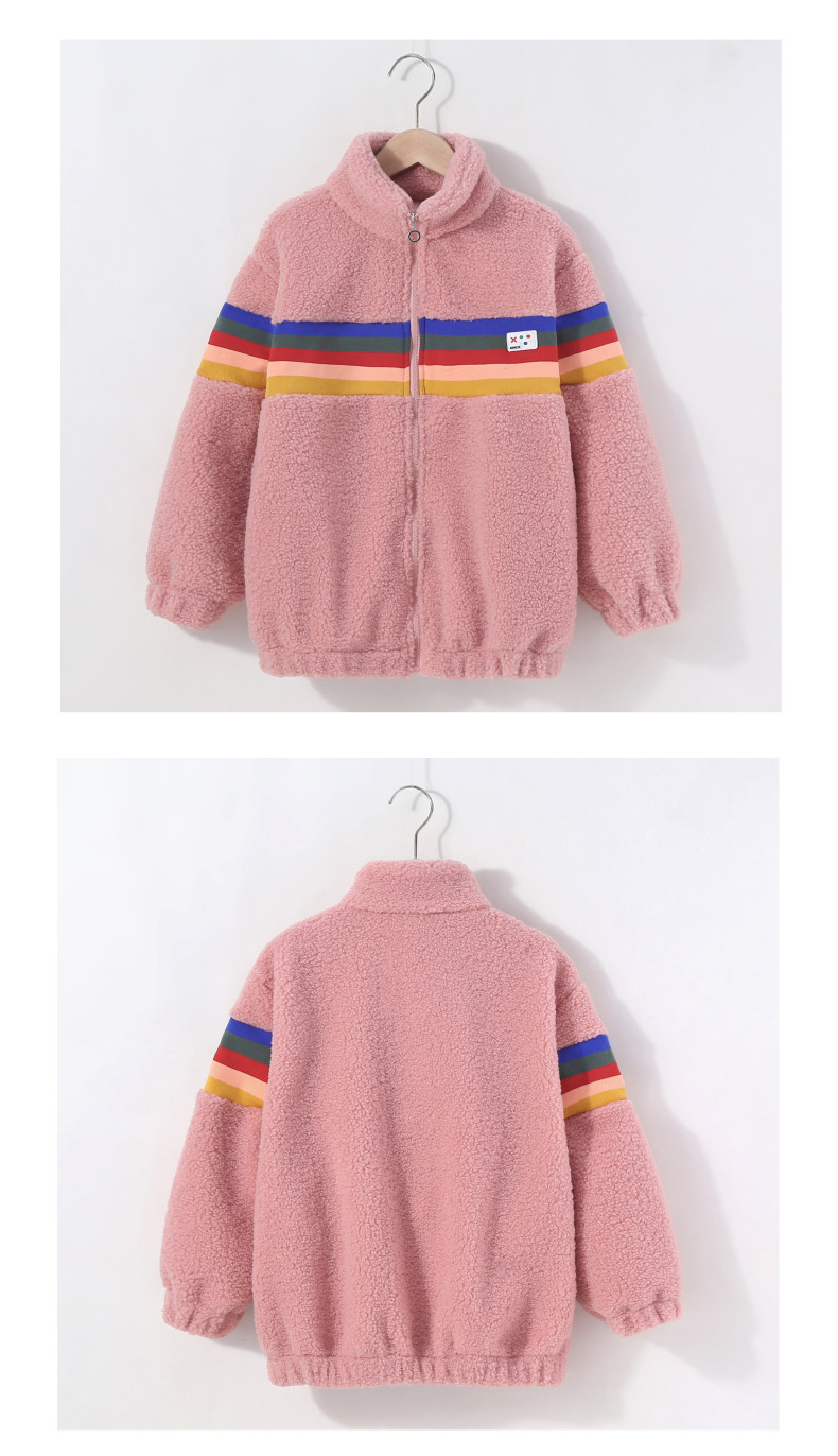 Girls Lamb Wool Coat Thickened Stitching Color Striped