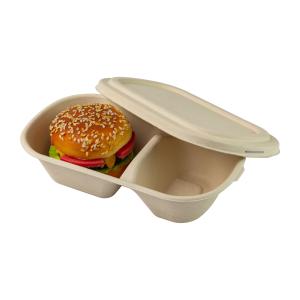 Quality Customized 2 Compartment Biodegradable Take Away Containers Molded Fiber Bagasse wholesale