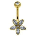 Flower Marquise Crystals Silver Gold Navel Belly Ring Surgical Steel Piercing