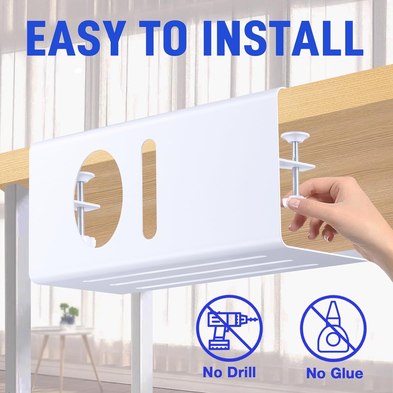 Space-Saving Clamp Desk Mount Cable Management Tray for Standing Desk Organization