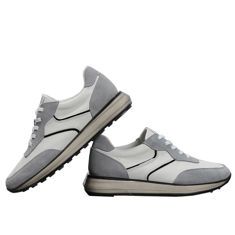 39Size White Grey Casual Genuine Leather Shoes Suede Upper