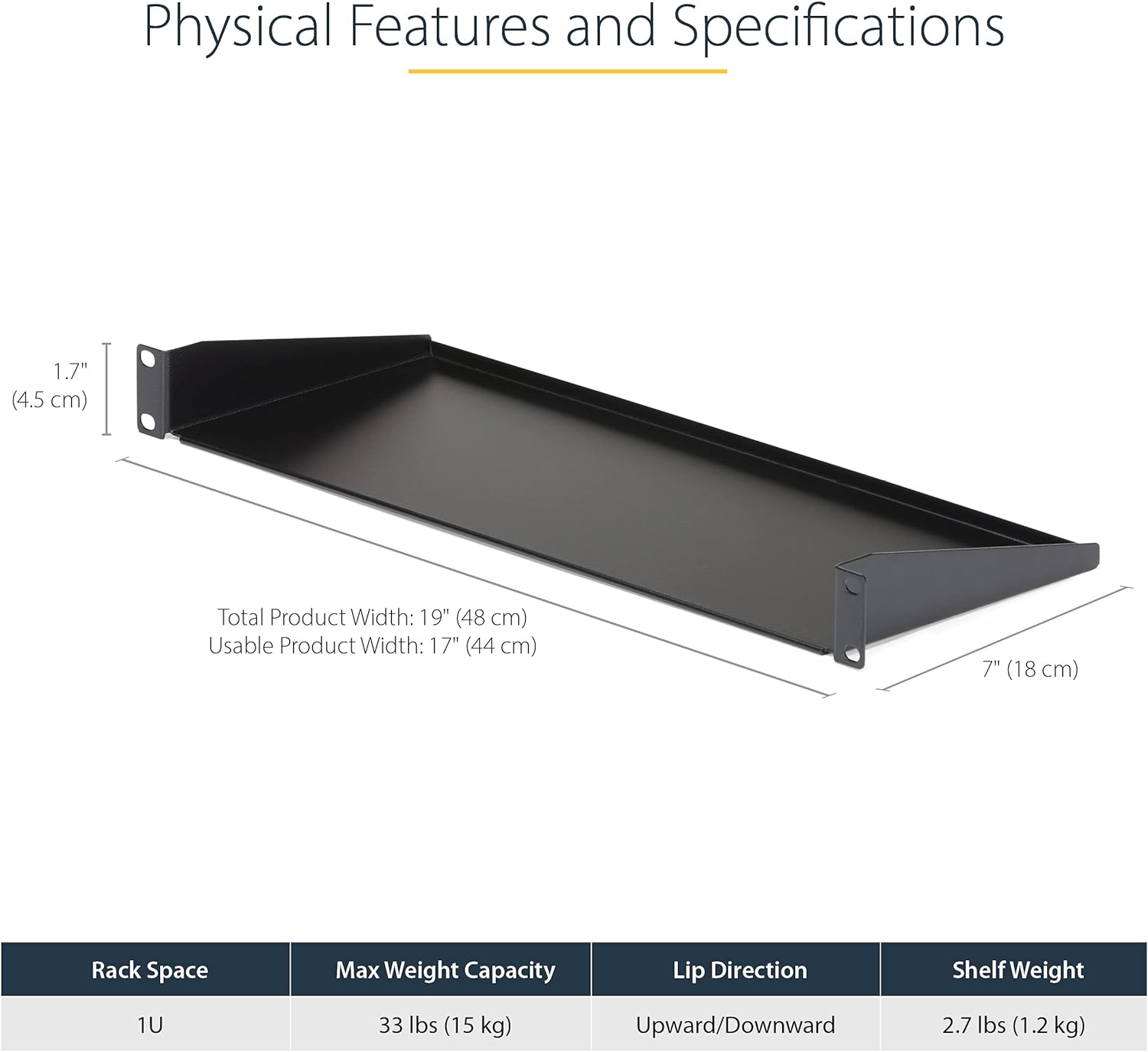1U Server Rack Shelf Universal Rack Mount Cantilever Shelf for 19" Network Equipment Rack & Cabinet