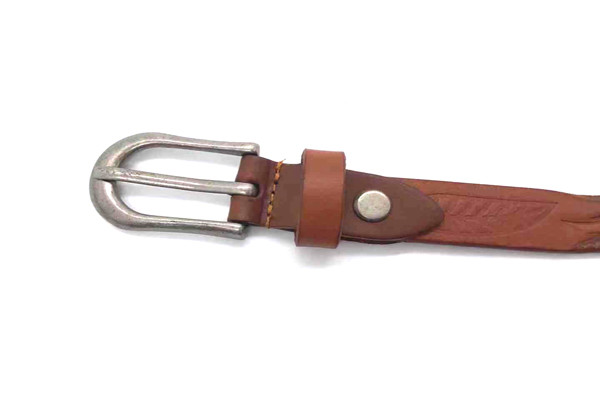 Female 3/4" ( 18 mm ) Full Grain Leather Belt Vintage Embossed Skinny
