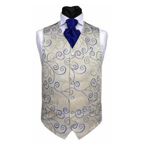 Quality Gentlemen's blue paisley waistcoat&amp;cravat&amp;hanky set wholesale