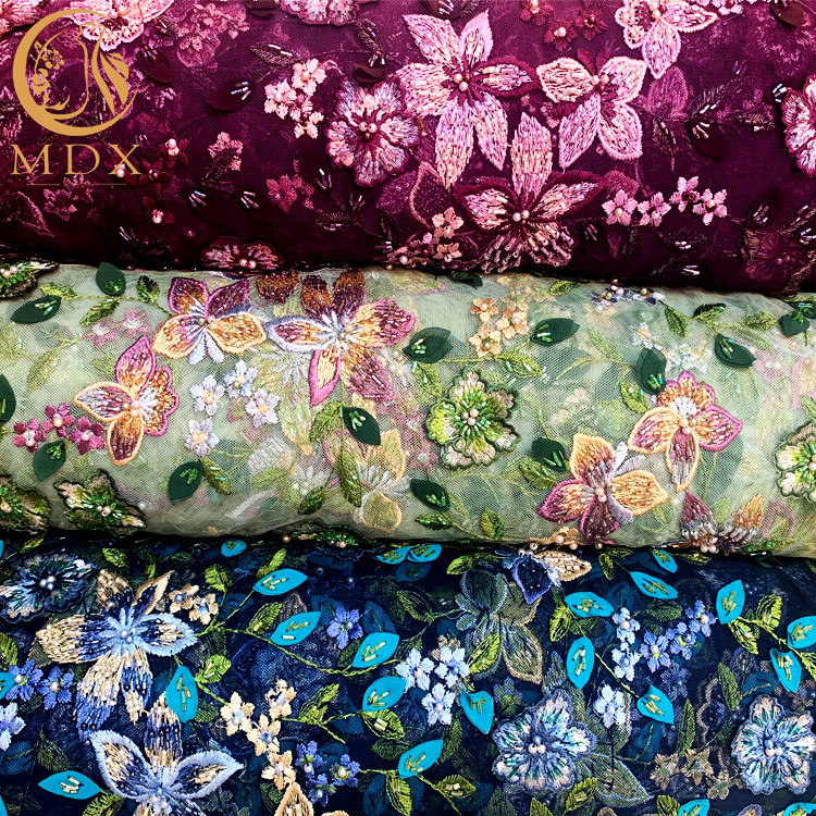 140cm Width 3D Flower Lace Fabric / Flower Embroidery Lace For Home Textile