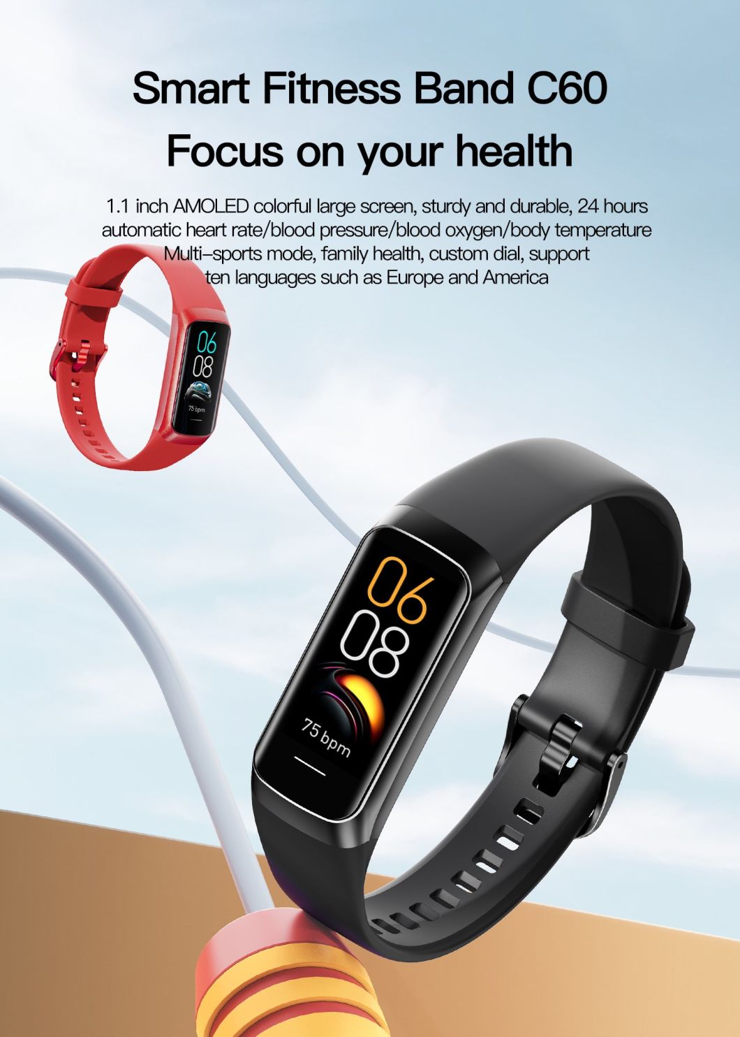 Reloj Inteligentes Zc60 Bracelet Bt Call Wireless Charging Smart Watch Zc60 M4 M6 Information Receiving Smart Watch Bracelet