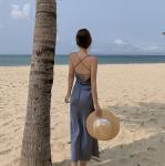 Satin Sling Strap Women's Beachwear Dresses 125cm Sleeveless