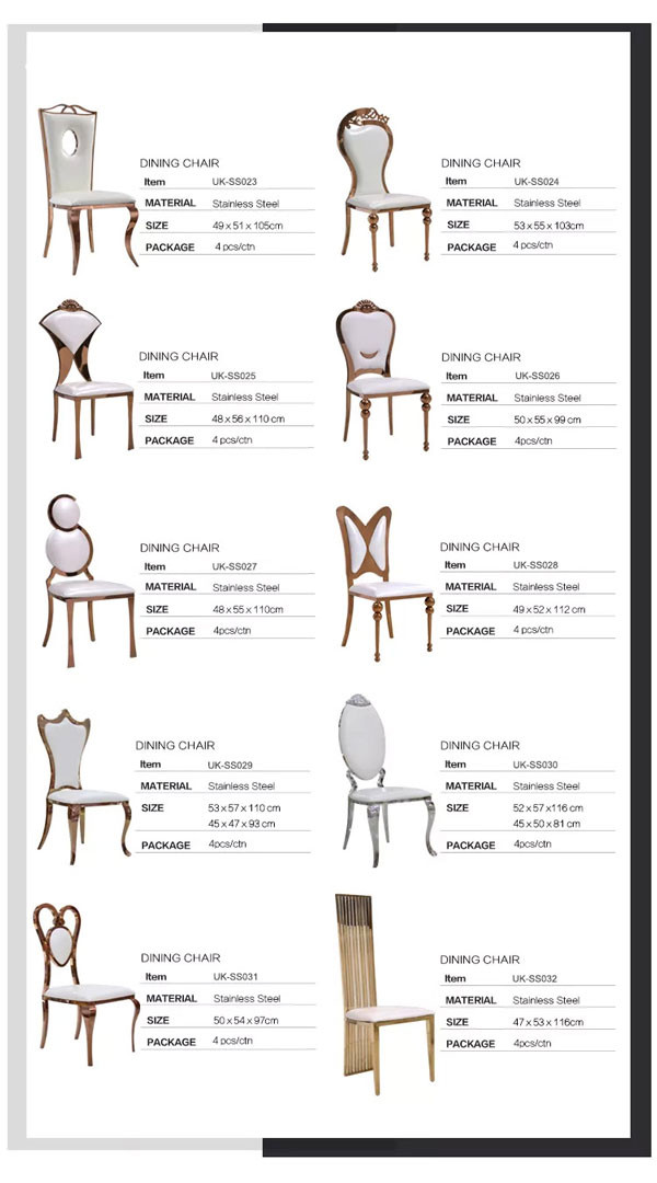 Stainless Steel Gold Round Back Wedding Dining Chairs With White Leather Cushion