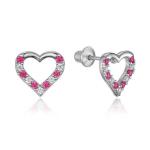 Micro Insert Heart Pink Screw Back Earrings for Children in 925 Sterling Silver