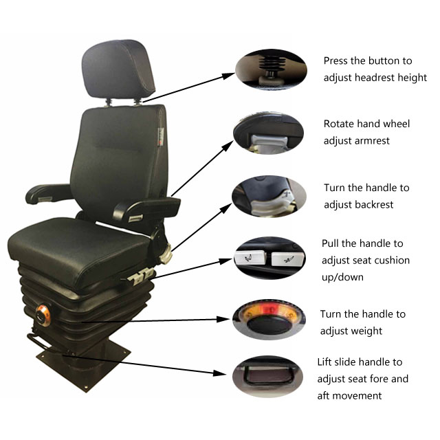 Black PU Mechanical Suspension Seats Drilling Equipment Driver Seat
