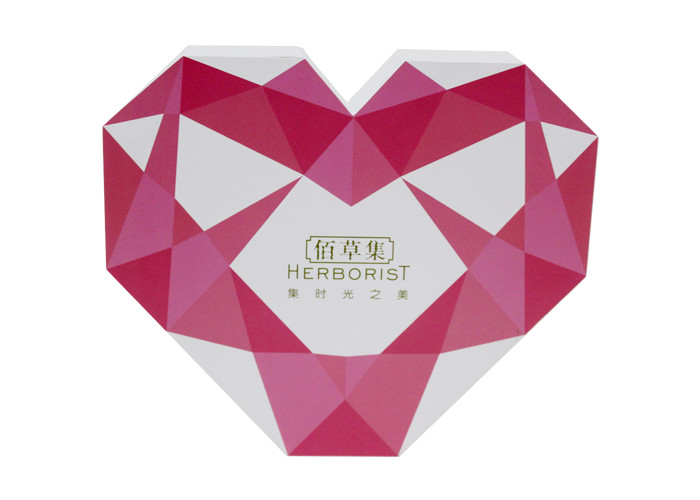 Gold Hot Stamping Lift Off Lid Box , FSC Paper Heart Shaped Box