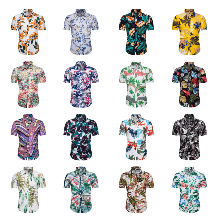 Men's Beach Aloha Hawaiian Shirt Summer Wear Casual Digital Print Button Up Short Sleeve
