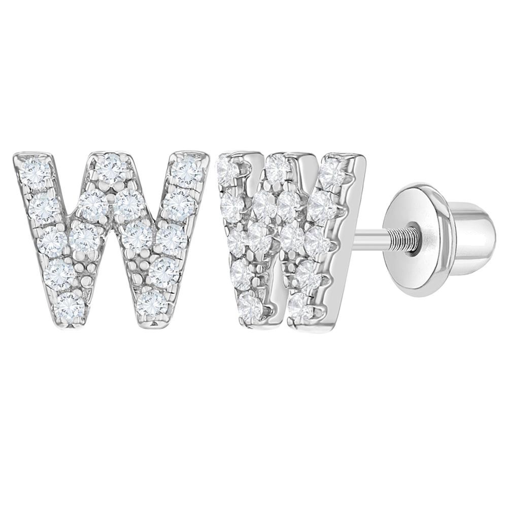 White CZ Letter Stud Earrings Micron Pave Custom Letter Earrings