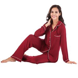 Quality Amazon Hot Sale Viscose Spring Autumn Long Sleeves Buttons 2 Piece Womens Sleepwear Set Pajamas Homewear Femm wholesale