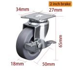 EDL Mini Caster Wheels 2inch 30kg Plate TPE Caster by Rigid , Swivel and Break