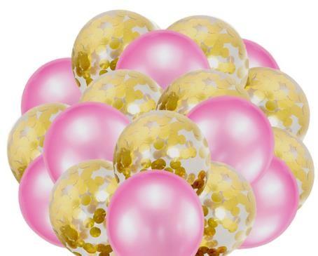 Gold + Pink Balloons + White Balloons + Confetti Balloons w/Ribbon | Rosegold