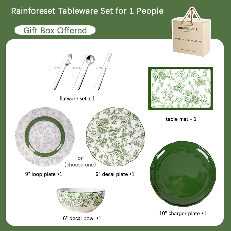 Kitchen Tabletop Under Glazed Technique Porcelain Tableware Set With Diatom Placemats