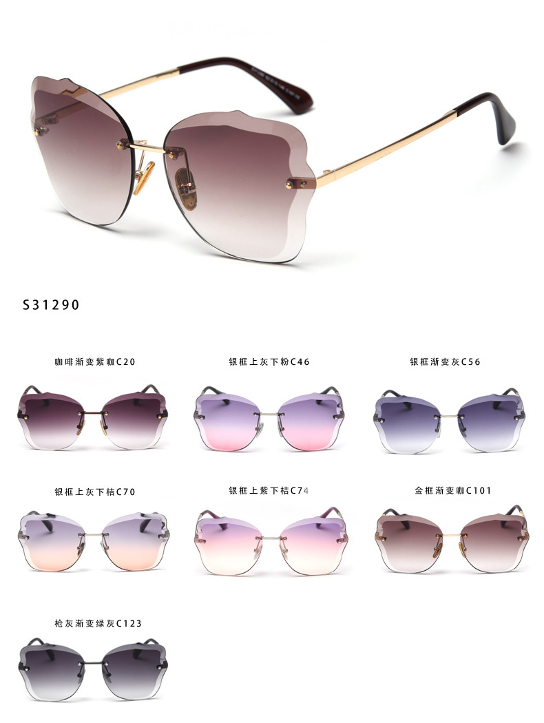 Rimless Gradient Lens Oversize Women 139mm Metal Frame Polarized Sunglasses