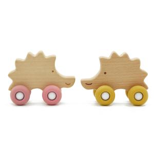 Quality Beech Wood Hedgehog Car Personalised Baby Rattle Food Grade Silicone wholesale
