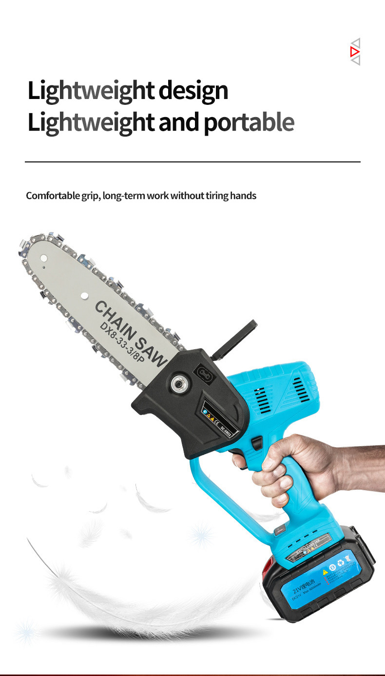 8 Inch Electric Saw Chainsaw 400W Rechargeable Brushless Motor Woodworking Cutter Garden Tool For Makita 21V Battery