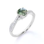 Round Natural Druzy Moss Green Agate And Moissanite Pave Twisted Infinity