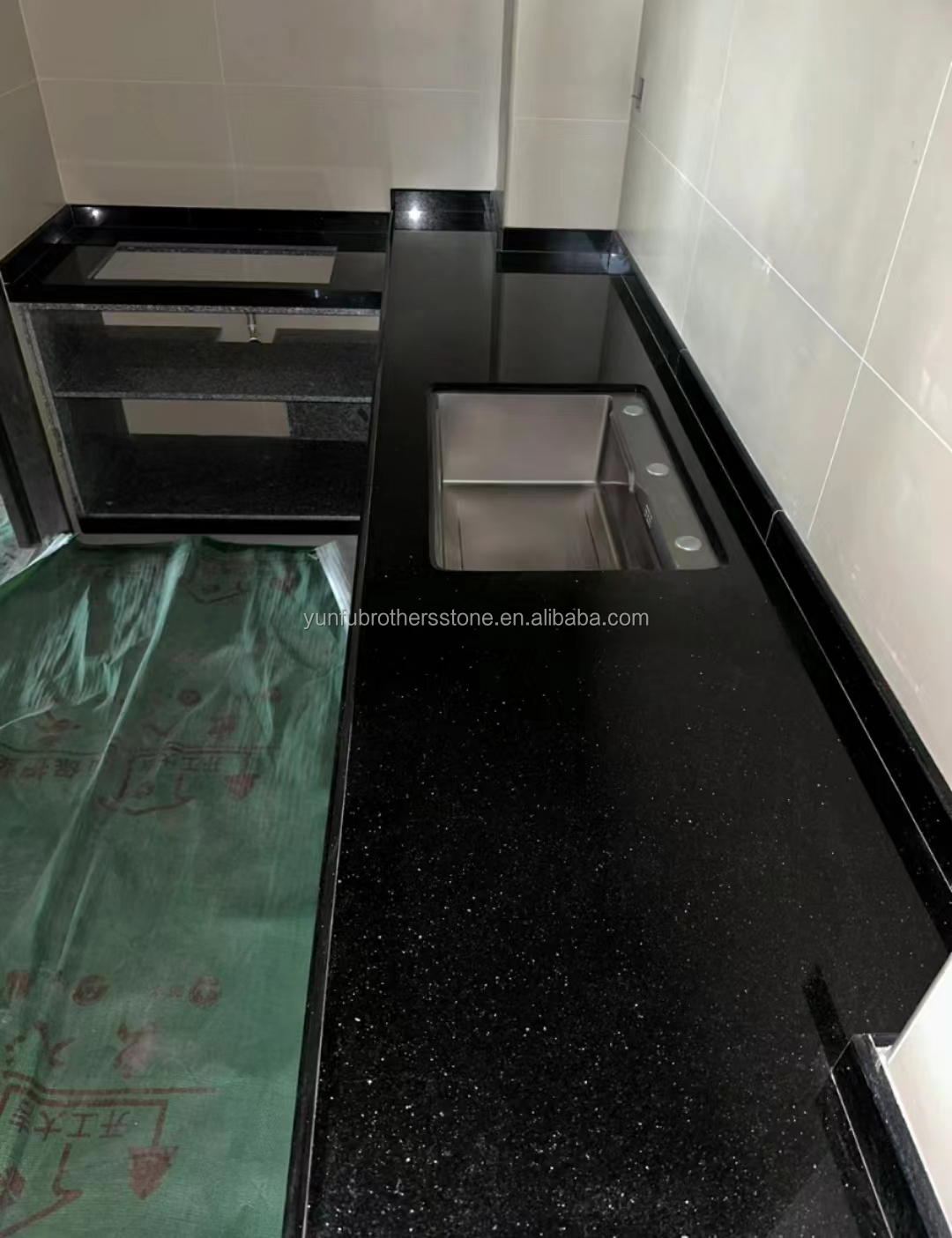Hotel Kitchen Countertop and Stairs Cut-To-Size Indian Black Star Galaxy Granite Slabs