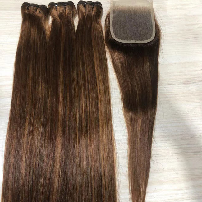 Wholesale Bone Straight Super Double Drawn Silky Vietnamese Piano Hair Highlight Straight Bundles With Closure