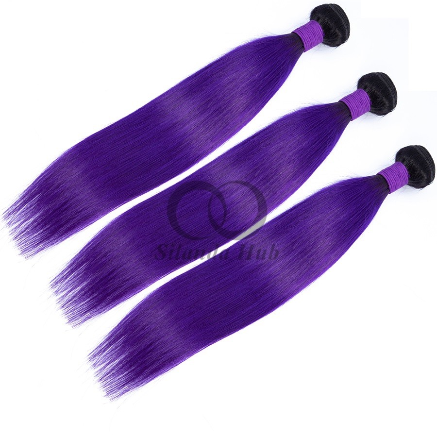 #T1B/Purple Straight Remy Human Hair Bundles Sew In Weave Bundles Brazilian Bundle Deals