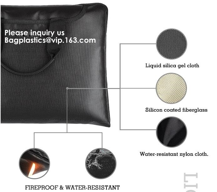 waterproof and fireproof resistant document bag,Lock Box Bag For Documents Money & Office Files Freproof Safe Bag with L
