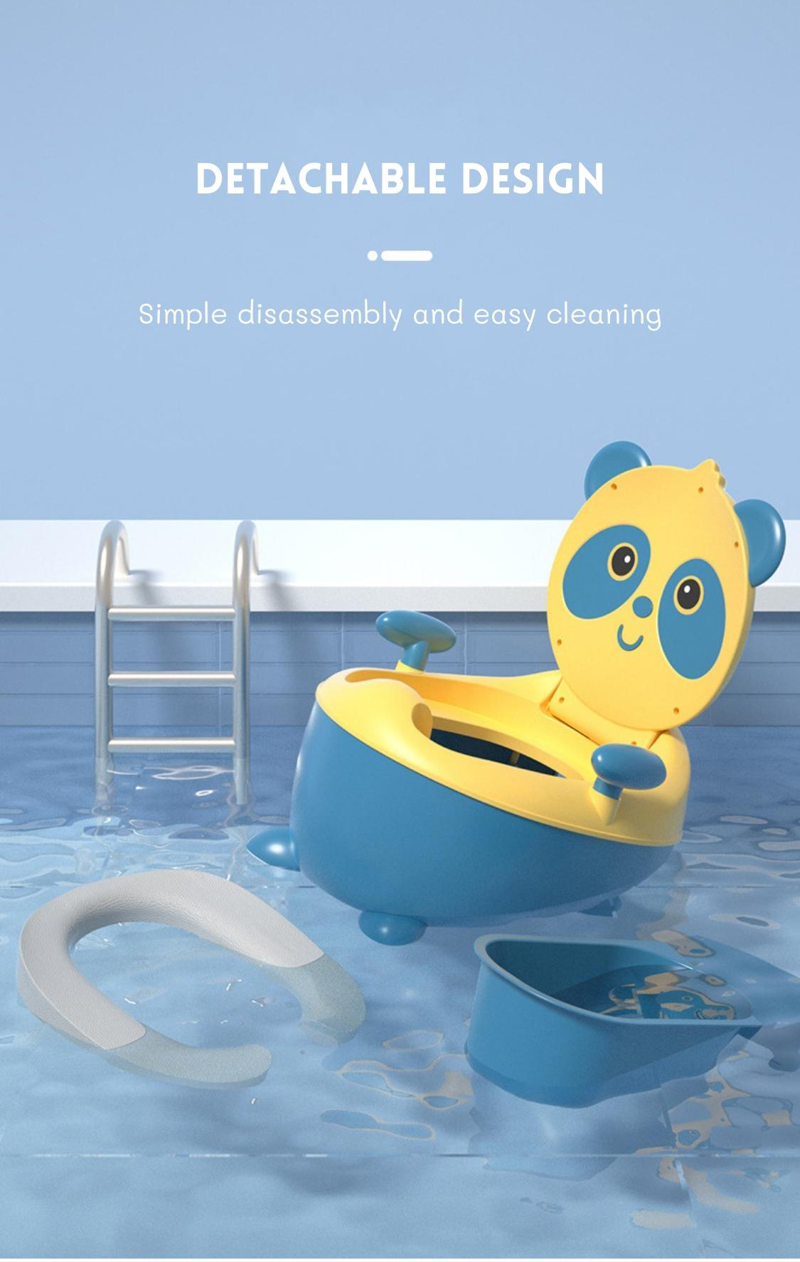 Blue Panda Cartoon Baby Training Potty with Custom Logo EN71 Certified