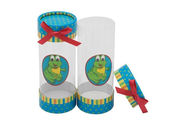 Little Plastic Presentation Box , Pvc Cylinder Packaging Box With Ribbon Bow